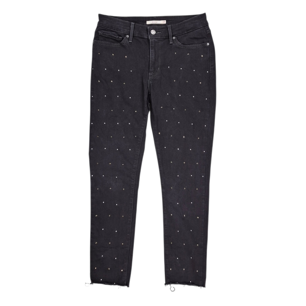 Levi's 711 skinny jeans women's 29 black studs rhinestone embellished raw hem